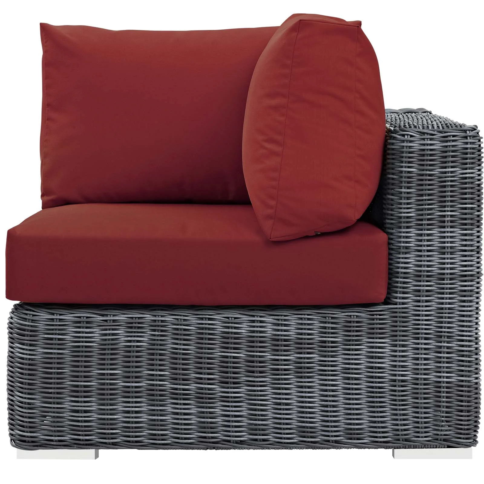 Modern Contemporary Urban Design Outdoor Patio Balcony Garden Furniture Sofa Corner Chair, Sunbrella Rattan Wicker, Red