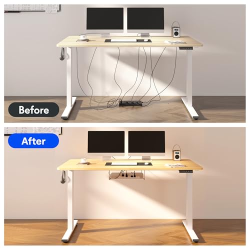 FLEXISPOT EN2 Whole-Piece Standing Desk with Clamp Power Strip, 55 x 28” Electric Stand Up Height Adjustable Desk with Cable Management (Black Frame + 55