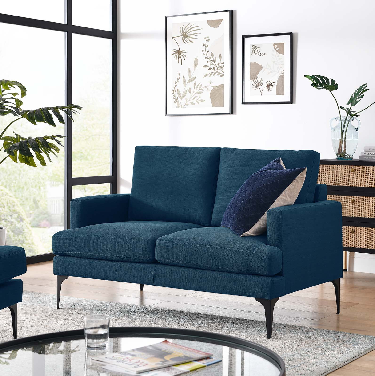 Modway Evermore Upholstered Fabric Loveseat in Azure