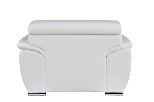 4571 Veal Collection Leather Upholstered Modern Living Room Chair, Loveseat, Sofa, White