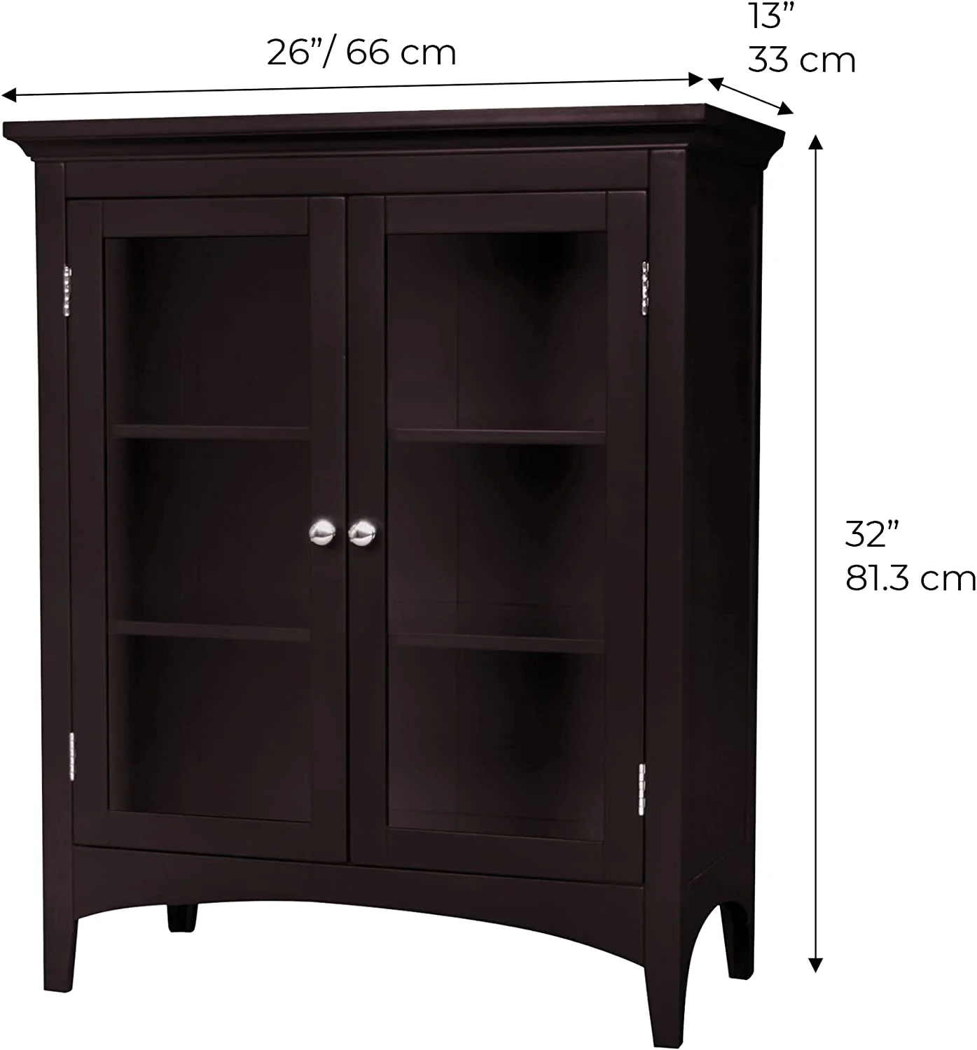 LIHONG Wooden Floor Cabinet with 2 Glass Doors,