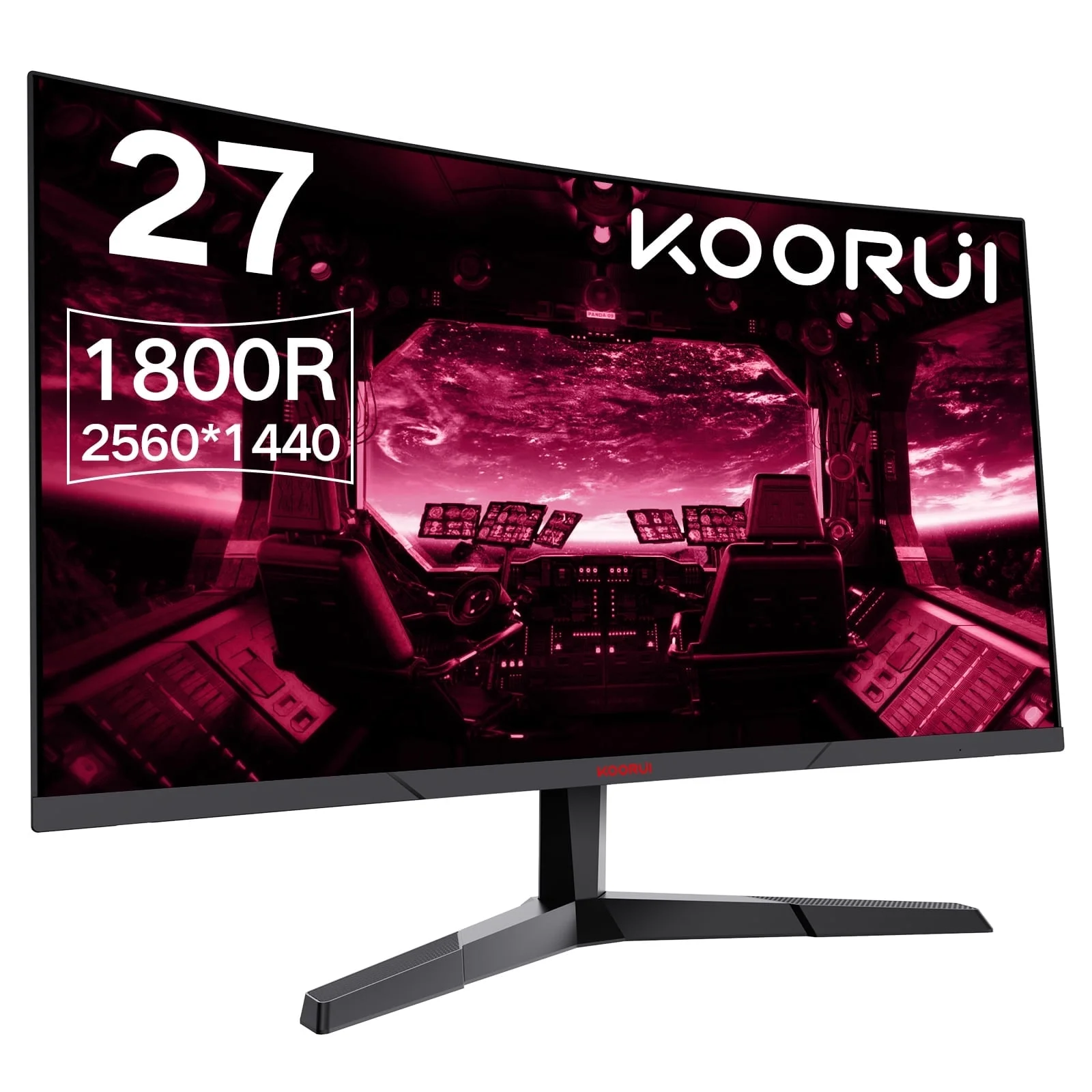 KOORUI 27 inch 2K QHD 144Hz 1ms Curved Gaming Monitor,Adpitive-sync Technology,100% sRGB Computer Monitor,HDMI/DisplayPort,Black,27E6QC