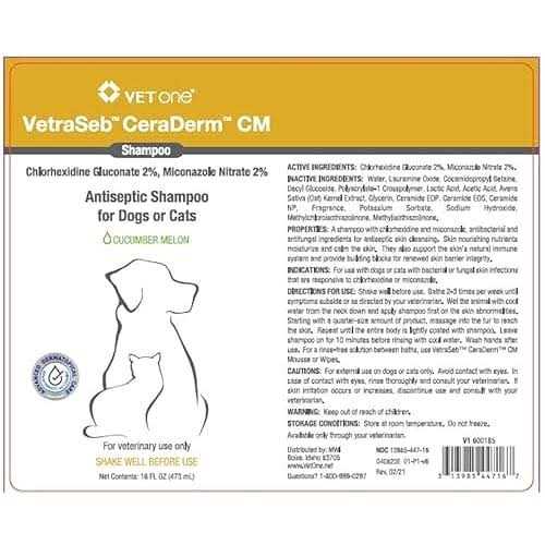 VetraSeb CeraDerm Antiseptic Shampoo for Dogs or Cats - Pet Supplies online store