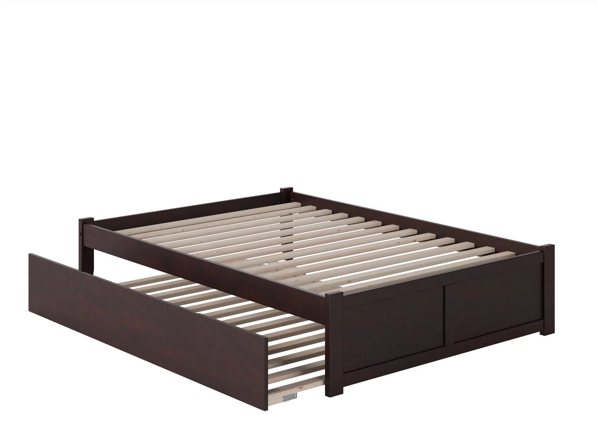 Concord Full Platform Bed with Flat Panel Foot Board and Full Size Urban Trundle Bed in Espresso