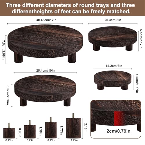 3 Pcs Wood Plant Stand Indoor Outdoor, Round Wood Riser for Decor 6/8/10