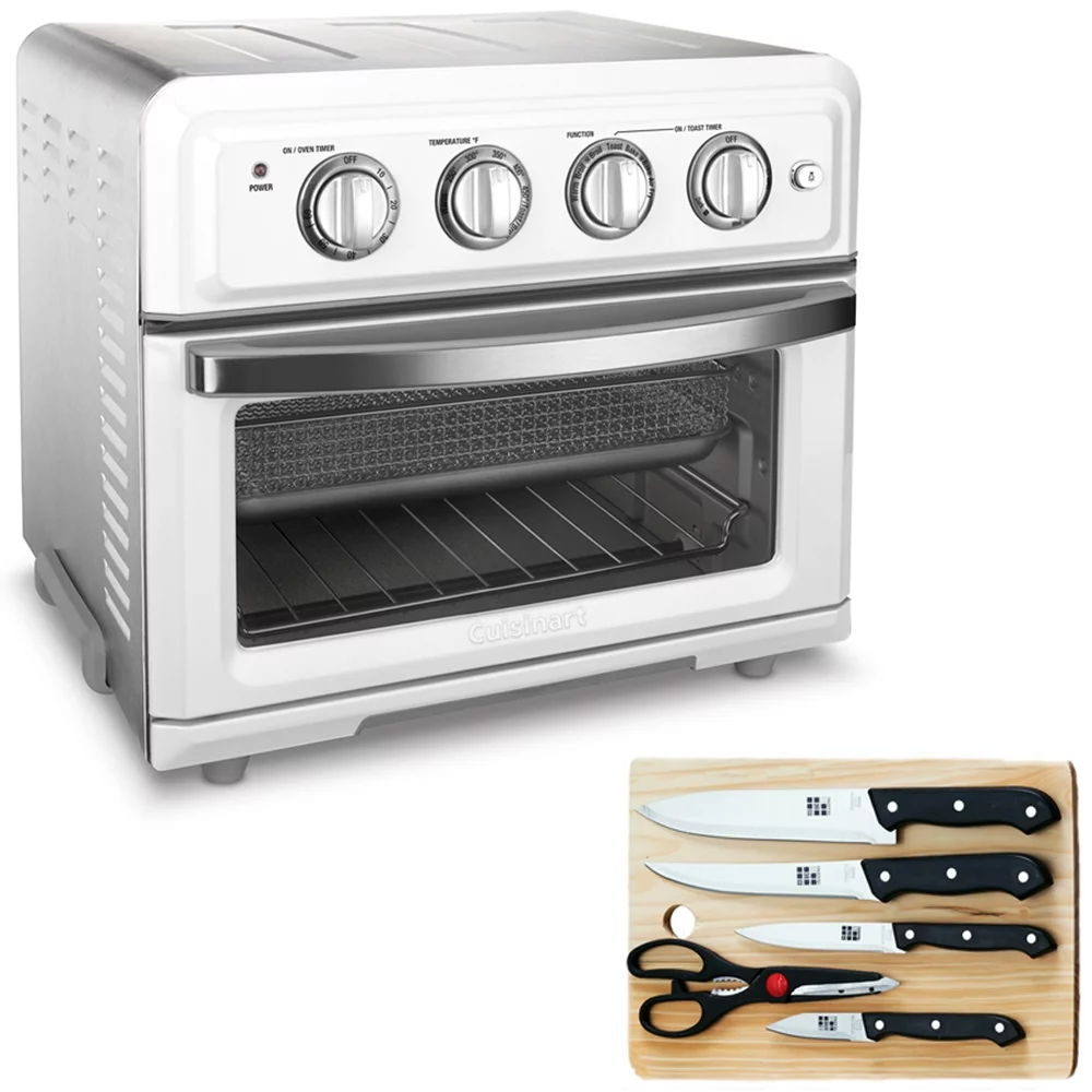 Cuisinart TOA-60W Convection Toaster Oven Air Fryer with Light White Bundle wtih Home Basics 5-Piece Knife Set with Cutting Board
