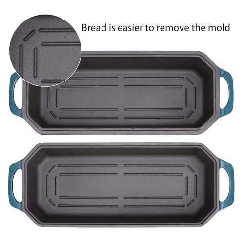 Bread Pan Cast Iron Loaf Pan with Lid Bread Loaf Pan 9x5 Inch Loaf Pan Enameled Cast Iron Sourdough Loaf Pan, DarkCyan