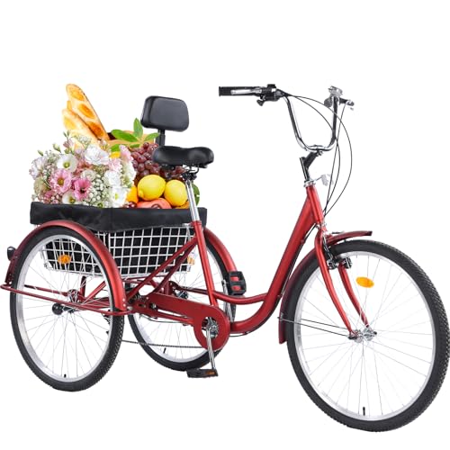 Versatile 24/26-Inch 3-Wheel Adult Tricycle with 7-Speed Gearing and Spacious Basket for Comfortable Riding and Storage for Recreation, Shopping, Picnics