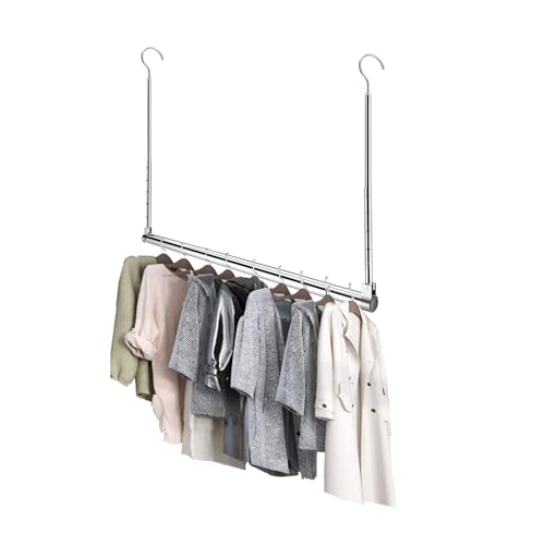 Adjustable Hanging Closet Rod, Extender Hanging Rod, Closet Hanging Organizer, Heavy Duty Closet Bar, Hanging Rod (2 Pack, Chrome)