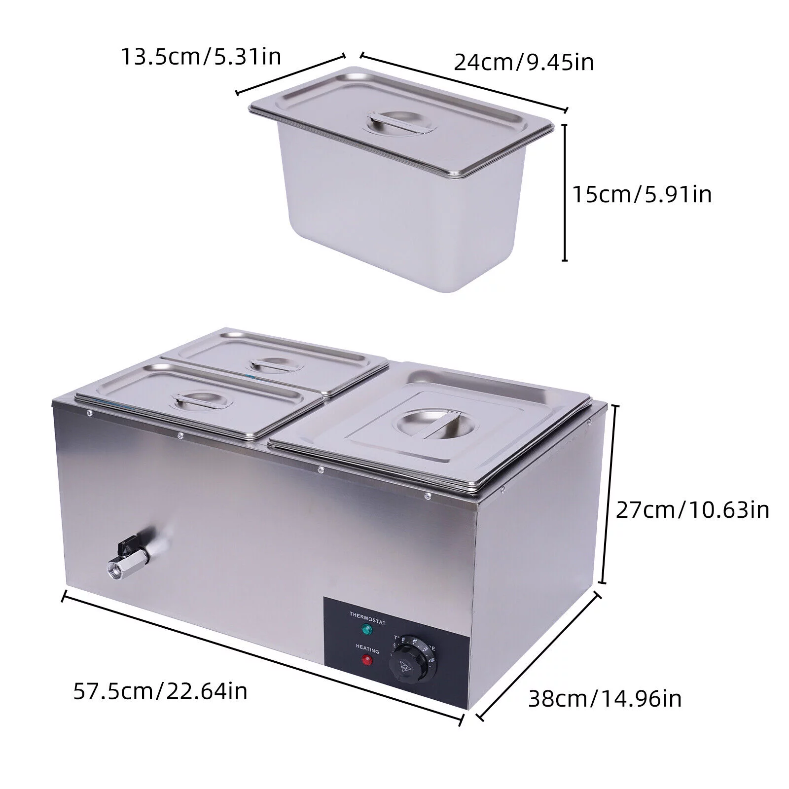 OUKANING 3-Pan Commercial Electric Food Warmer Buffet Food Warmer Stainless Steel with Lids 600W
