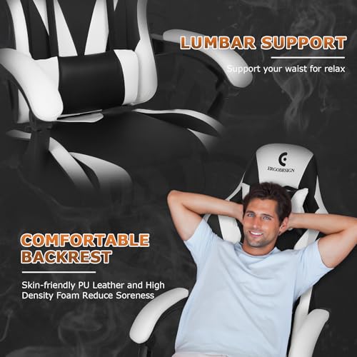 Gaming Chair with Linkage Armrest & Footrest, High Back Video Gaming Chair, Black