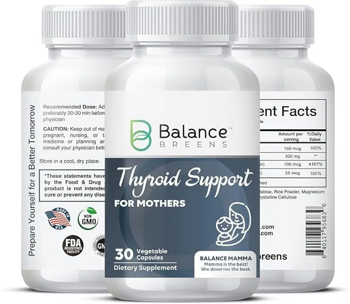Balance Breens Thyroid Support Supplement for Women - Iodine, L-Tyrosine, Vitamin B12, Selenium - Energy, Metabolism & Focus Support Function - 30 Non-GMO Vegetable Capsules