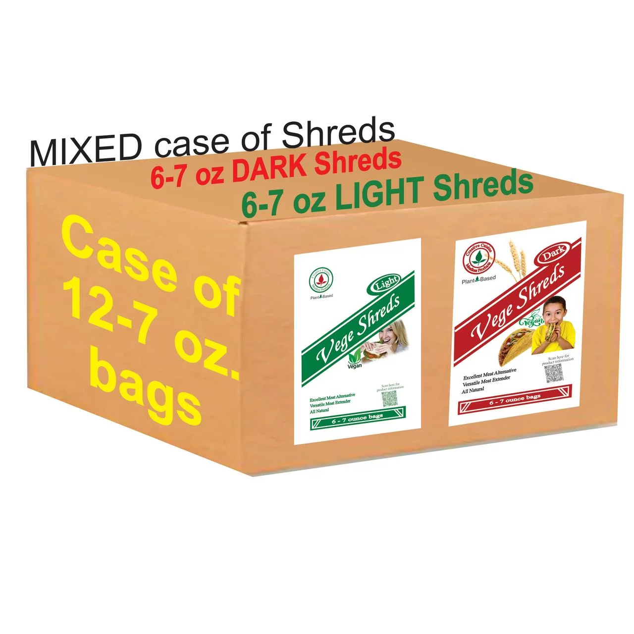 Vege Shreds Mixed Light & Dark, Veggie Meat, Shredded Beef, Shredded Chicken, 12 - 7 oz. bags, FREE Shipping