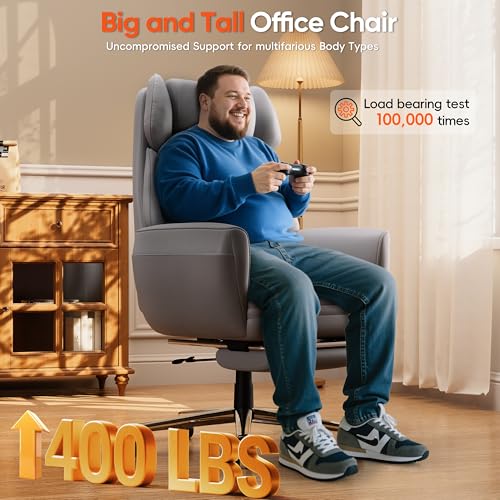 GABRYLLY Ergonomic Chair with Footrest – Wide Cross Legged Chair with Reversible Armrests, 120°Tilt, Heavy-Duty Base, Big and Tall Executive Chair Plus, Brown, GY82766
