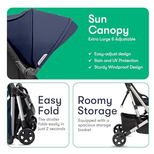 Compact Stroller - One Hand Fold Lightweight Stroller, Travel Stroller, Toddler Stroller, Airplane Stroller, Foldable Stroller with Rain Cover, Backpack and Cup Holder (Black)