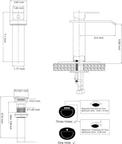White Gold Faucet Bathroom Vessel Sink Golden Waterfall Spout Faucet Single Handle Bowl Sink Faucet Modern Single Hole Basin Vanity Tall Bathroom Sink Faucet with Pop Up Drain Stopper Supply Hose