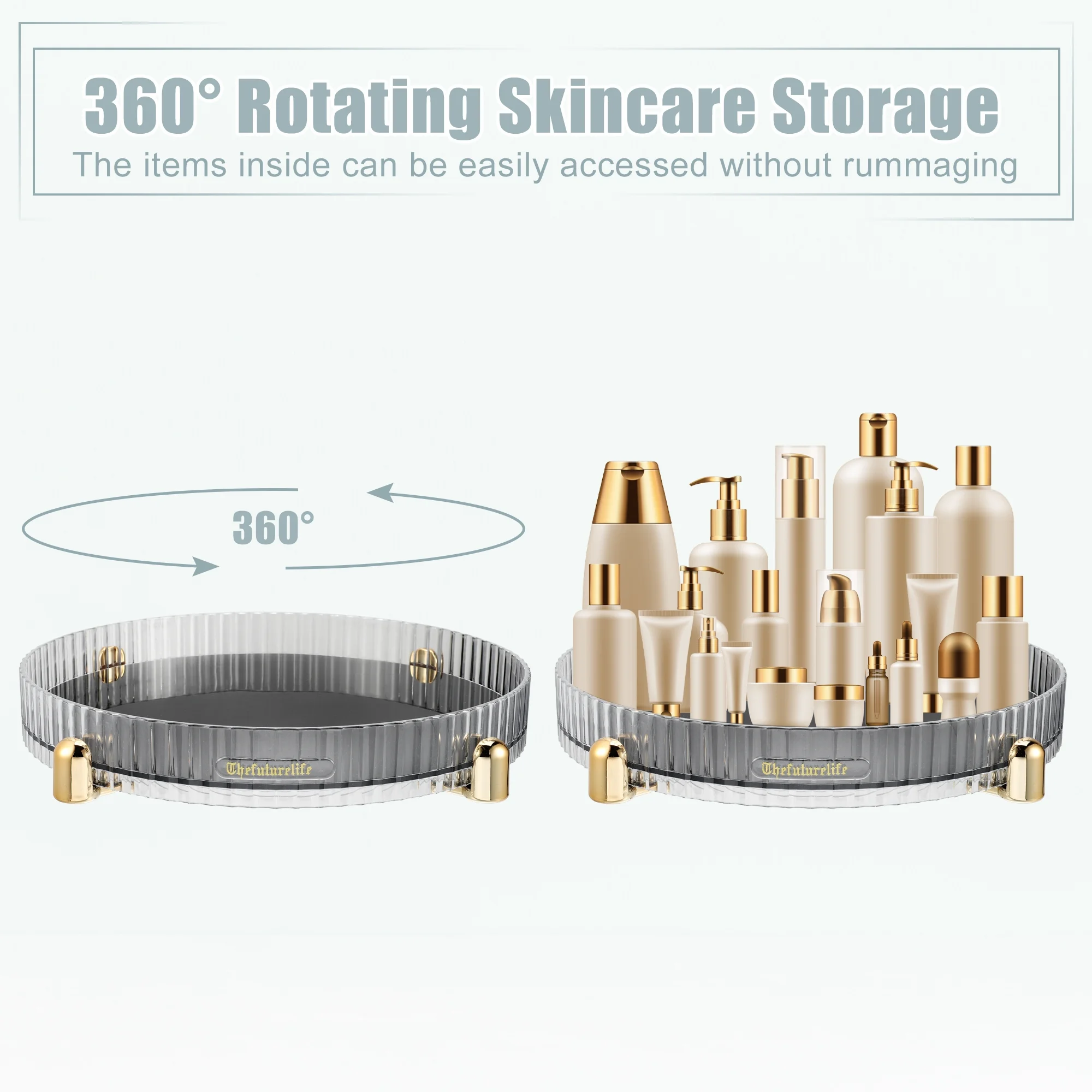 Unique Bargains Makeup Perfumes Organizer 360 Degree Rotating Tray Lazy Susan Storage Gray