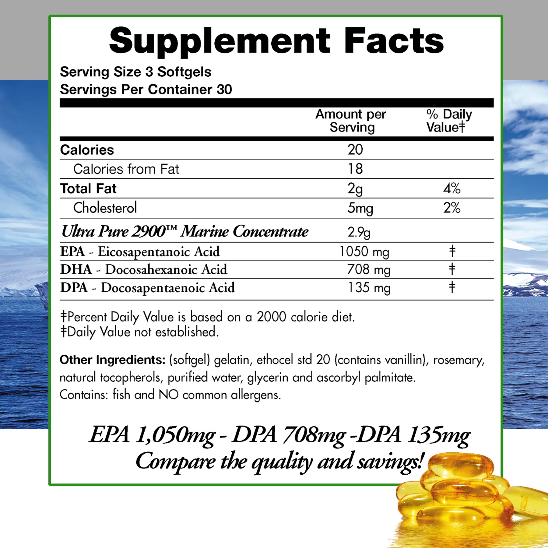 (Pack of 2) Natural Wild Omega 3 DPA Fish Oil Supplement by Doctors Nutra Nutraceuticals - 2,900 Milligrams Triple Strength Ultra Pure Concentrated, EPA-DPA-DHA, Soft-Gels with no Fish-Tasting Burps