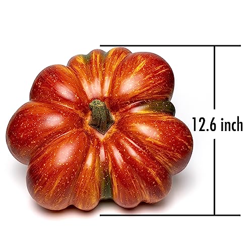 Large Artificial Pumpkin, 12.6inch Hand-Made Fake Pumpkin for Fall Harvest Festival Thanksgiving Halloween Decor (White Speckles)