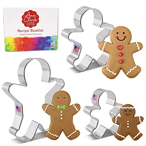 Gingerbread Man Cookie Cutters 3-Pc. Set Made in USA by Ann Clark, 2.9