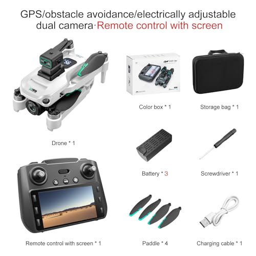 Drones with Camera for Adults 4K, GPS UHD Drone, 5G Remote Controller with Screen, One Key Return, Dual Camere, 3rd Gear Speed, Optical Flow Mode and Obstacle Avoidance, Drone for Beginners (White)