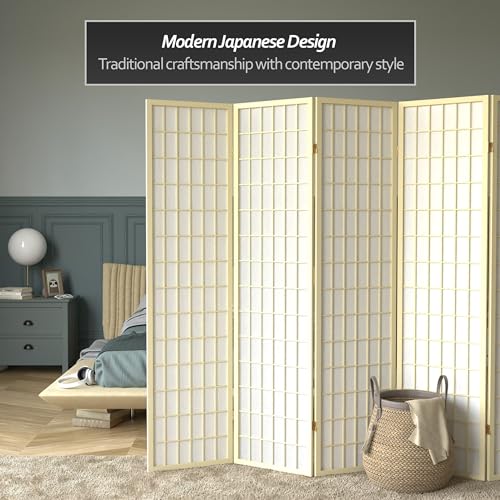 Red Lantern 6 ft. Tall Window Pane Shoji Screen-Natural-4 Panels Room Divider