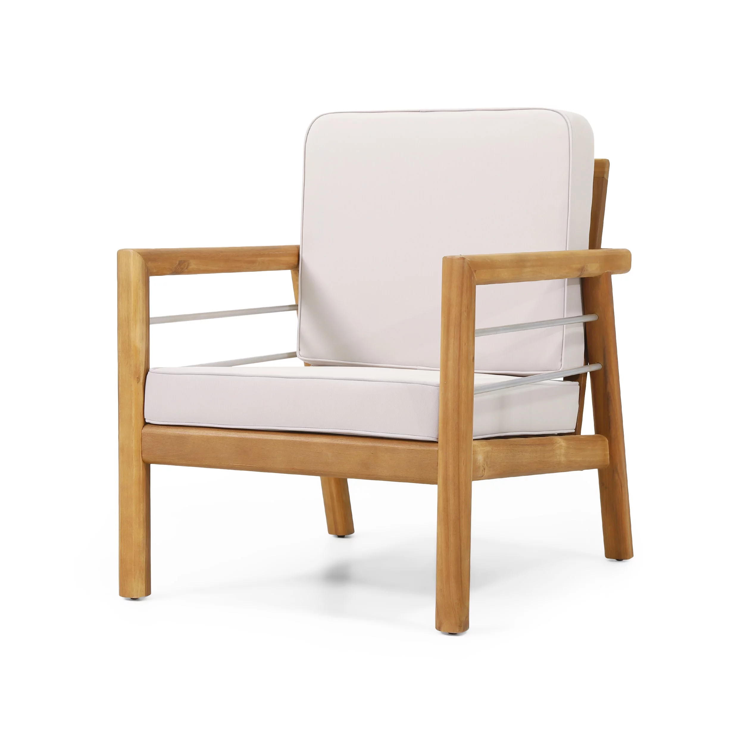 GDF Studio Lindsey Outdoor Acacia Wood Club Chair with Cushions, Teak and Beige