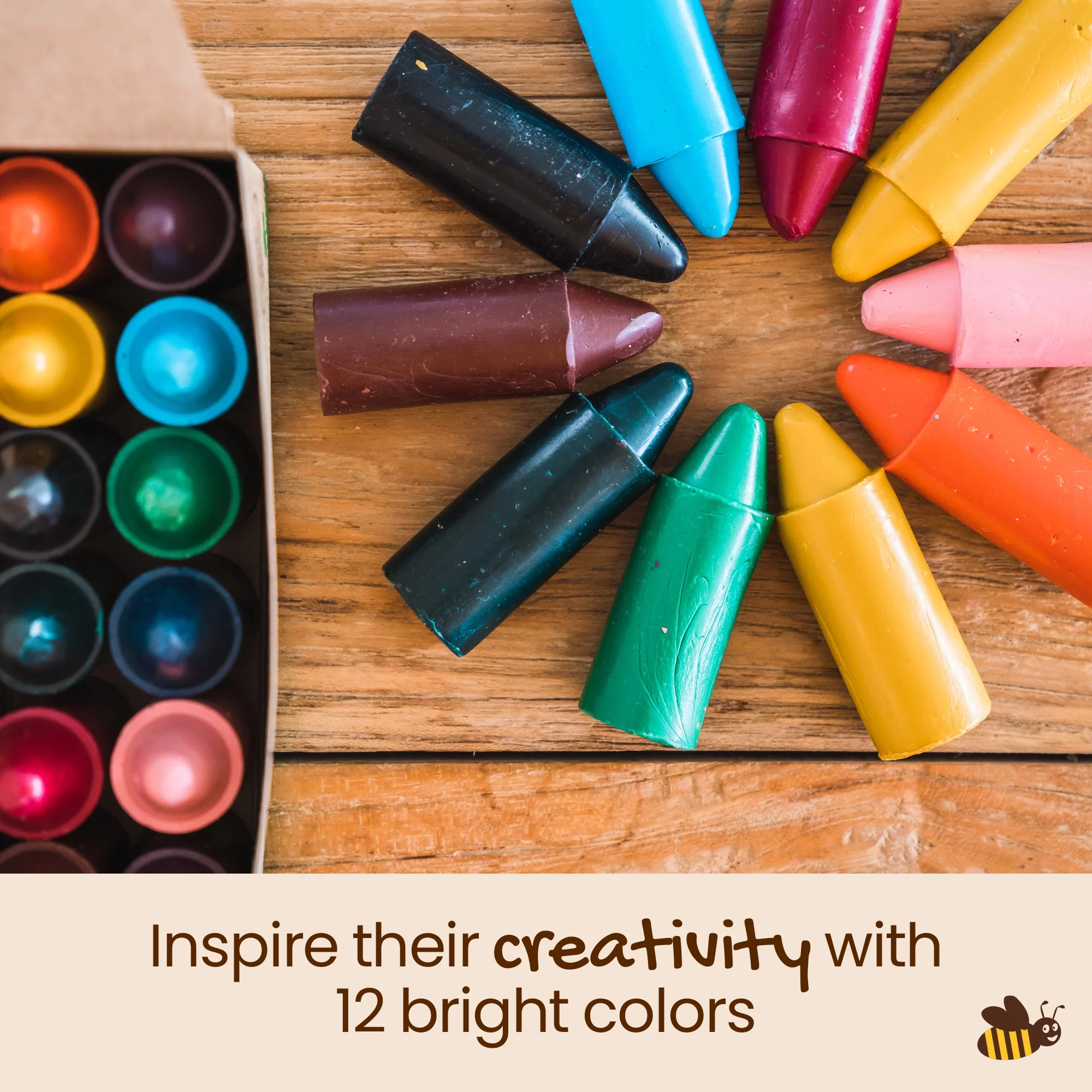 Honeysticks 100% Pure Beeswax Crayons (12 Pack) - Non Toxic Crayons Handmade with Natural Beeswax and Food Grade Colours - Child / Toddler Safe, Easy to Hold and Use - Sustainably Made in New Zealand