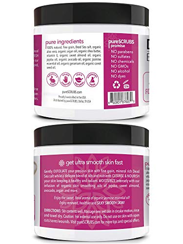 pureSCRUBS Premium Eucalyptus Body Scrub Set - Large 16oz Dead Sea Salt Body Scrub With Infused Essential Oils & Nutrients, Includes Wooden Spoon, Loofah & Oatmeal Exfoliating Bar Soap