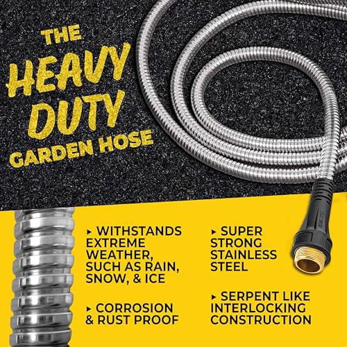 Bionic Steel PRO 100 Ft Garden Hose with Nozzle, Premium 304 Stainless Steel Metal Water Hose 100Ft Flexible Hose, Rust Proof, Lightweight, Heavy Duty, Crush Resistant Fittings, 500 PSI, 2025 Model