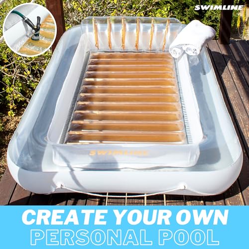 SWIMLINE Original Suntan Tub Series Classic Inflatable Tanning Float Floating Lounge | Personal Tan Pool Hybrid Lounger | Adjustable Pillow | Fill with Water | Reflective Tanning Design