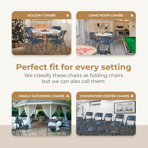 Premium Vinyl Upholstered Triple Brace Double Hinge Folding Chair, Black