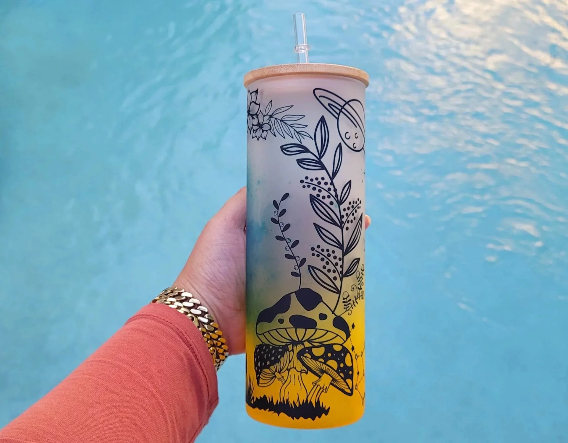 Mushroom Beer Can Glass | Boho Mushroom Coffee Glass | Aesthetic Coffee Glass | 24 oz