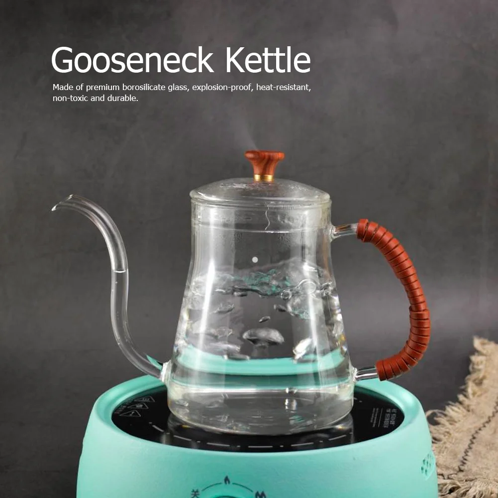 Dekaim Gooseneck Kettle, Thickened Glass Gooseneck Kettle Tea Pour Over Kettle Coffee Dripper 600ML