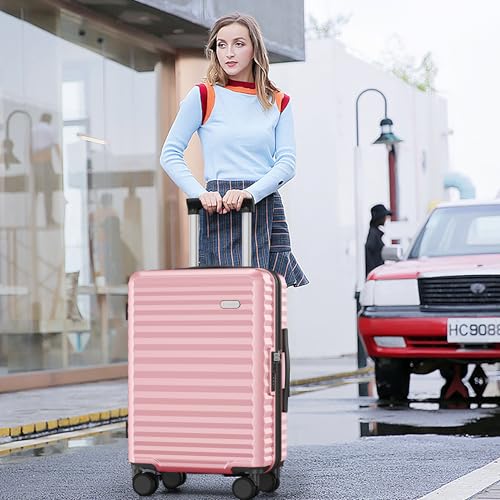 SHOWKOO Luggage Sets 3 Piece Hardside Expandable Suitcase with Double Spinner Wheels Tsa Lock, (Beige White, 5 piece set)