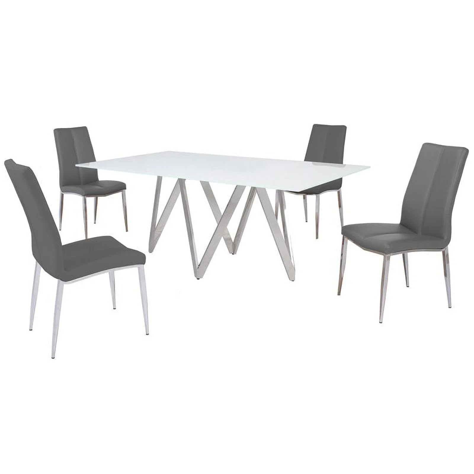 Milan Adella Modern 5-piece Steel and Faux Leather Dining Set in White/Gray