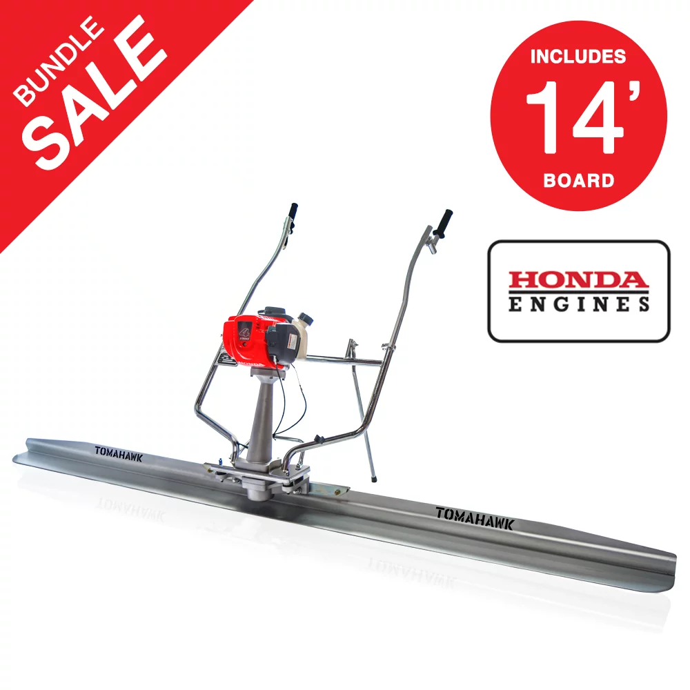 TOMAHAWK 1.8 HP Honda Gas Vibrating Concrete Power Screed Motor with 14ft Aluminum Magnesium Board Straight Edge Bar Set and 360° Handles with GX35 Honda Engine