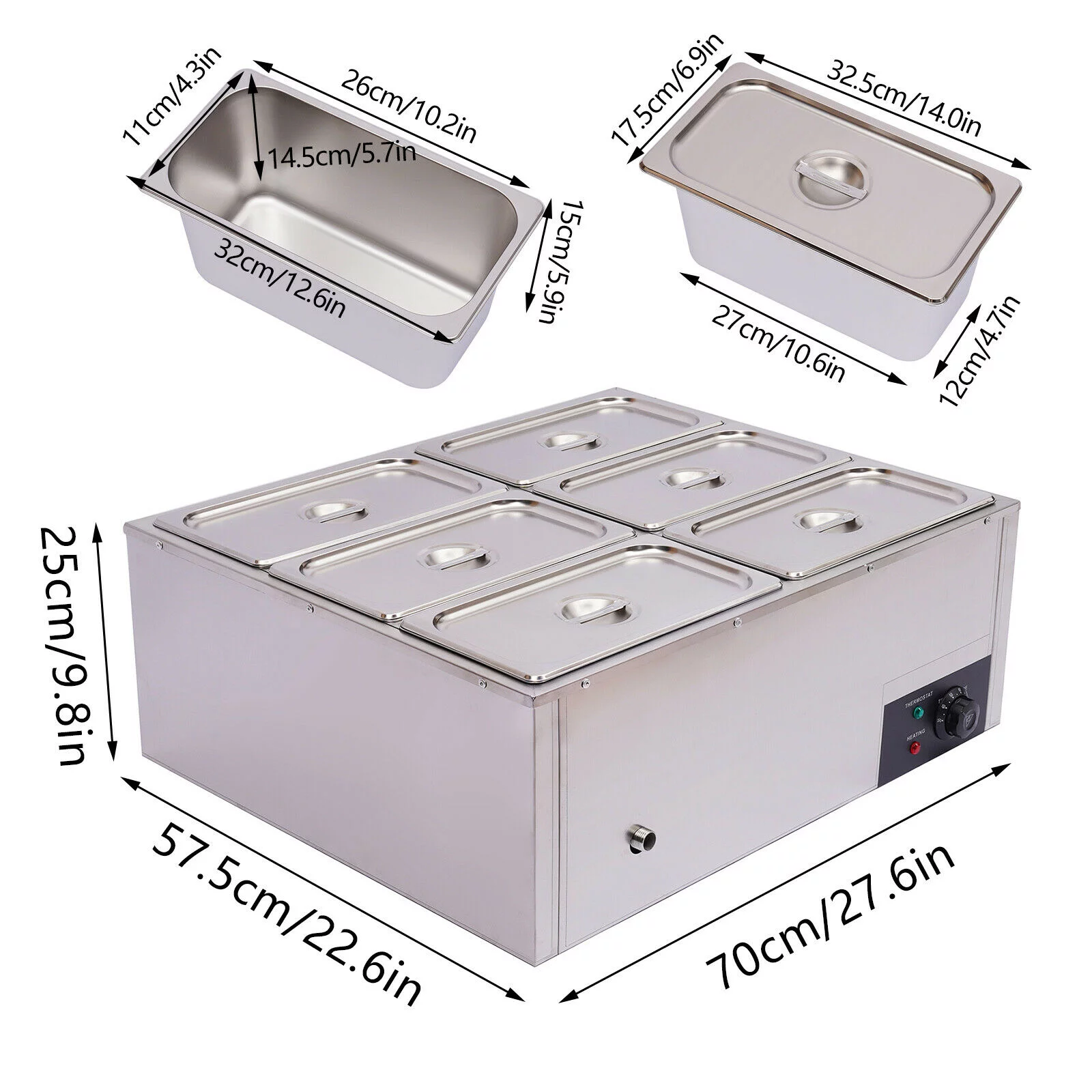 850W Commercial 6-Pan Food Warmer Electric Table Steamer Heater with Lid for Catering