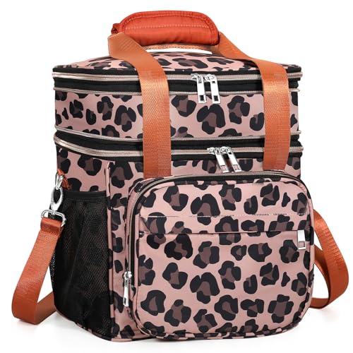 GLENKEY Expandable Insulated Large Lunch Box, Double Deck Heavy Duty Durable Lunch Bag Leakproof Cooler Bags for Men Women Adults Work Shift Flight Beach Daytrip, 20 Can, Black