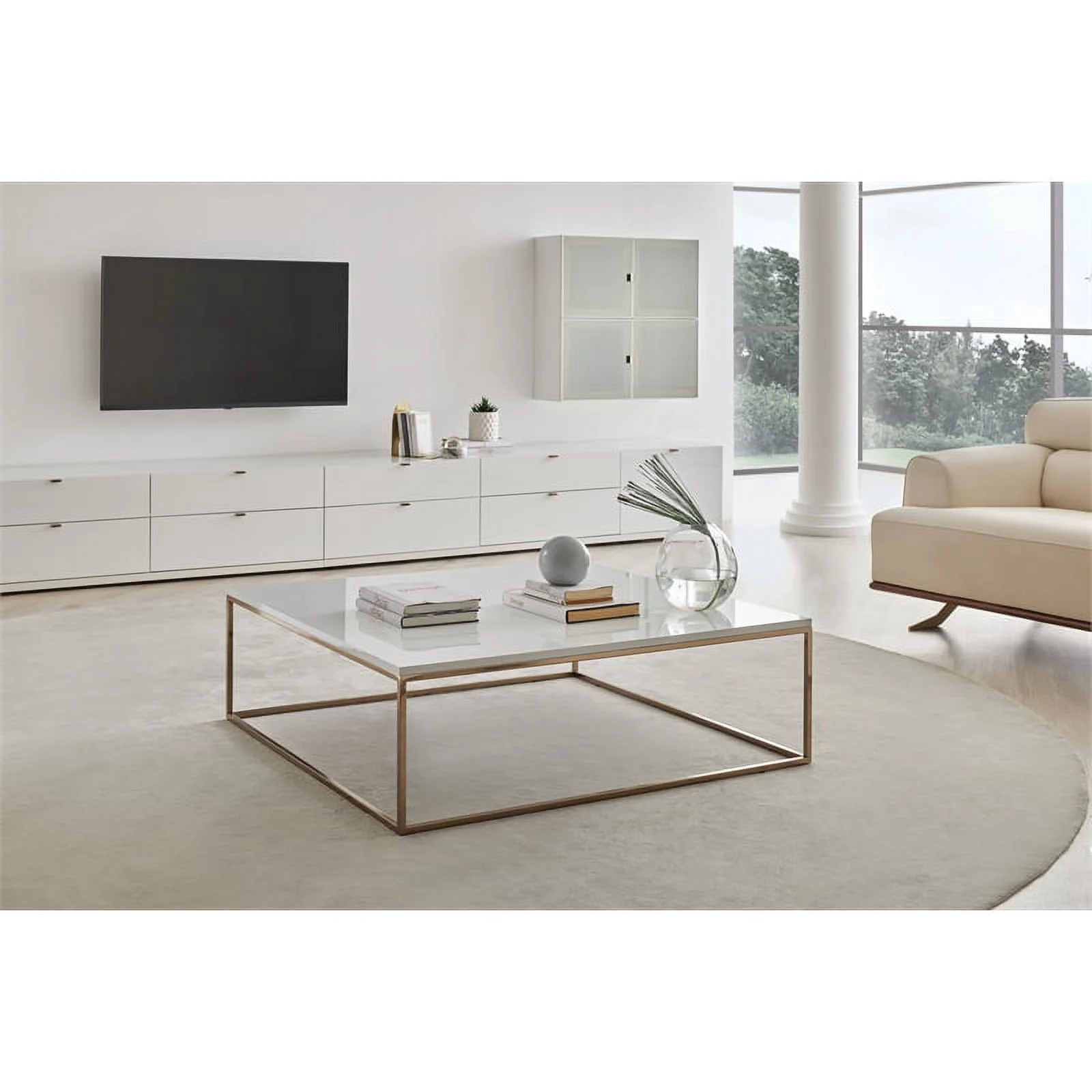 Enza Home Legato Engineered Wood & Metal Coffee Table in White/Gold