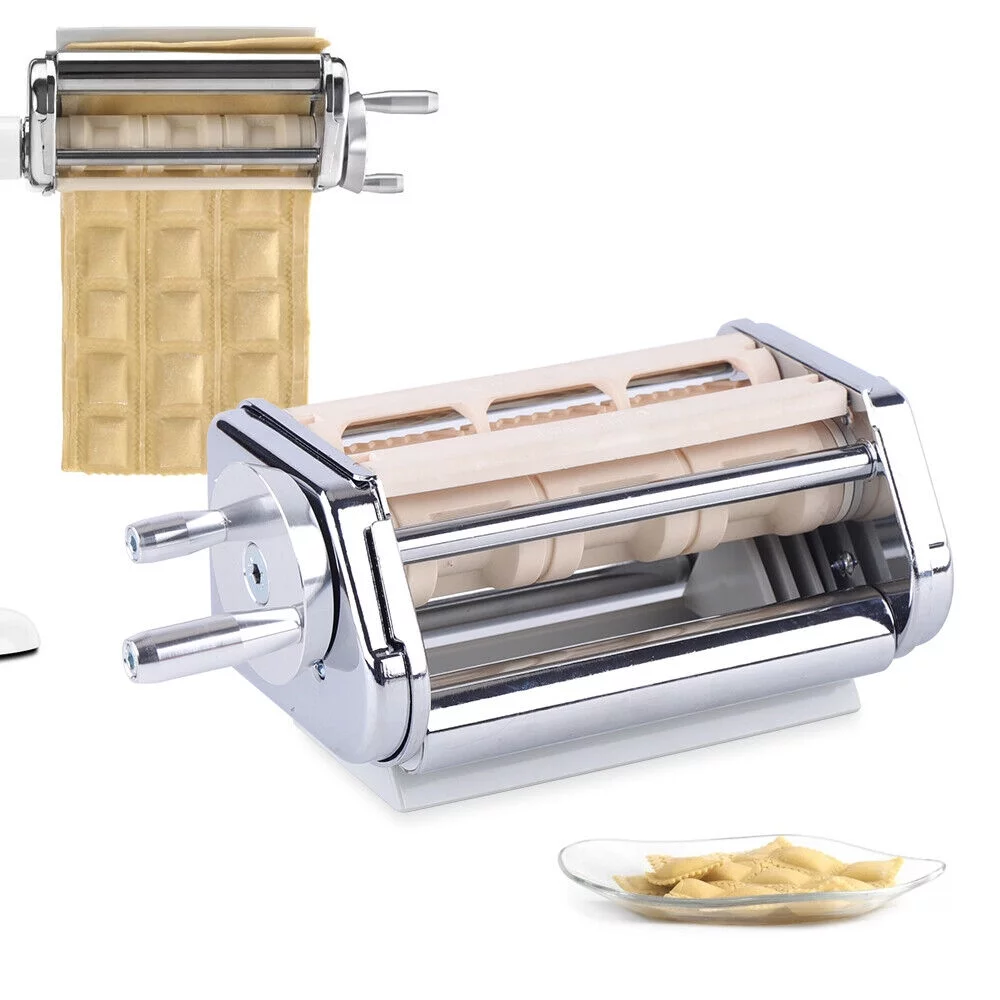 ZhdnBhnos Kitchen Pasta Roller Cutter Ravioli Maker Stand Mixer Attachment Kit Stainless Steel Silver