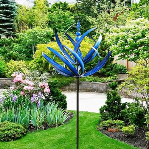 Outdoor Metal Wind Spinners, Unique and Magical Metal Windmill, Lawn Solar Wind Spinners, 360 Degrees Swivel Wind Sculpture Yard Art Decor for Patio, Lawn & Garden (Red)