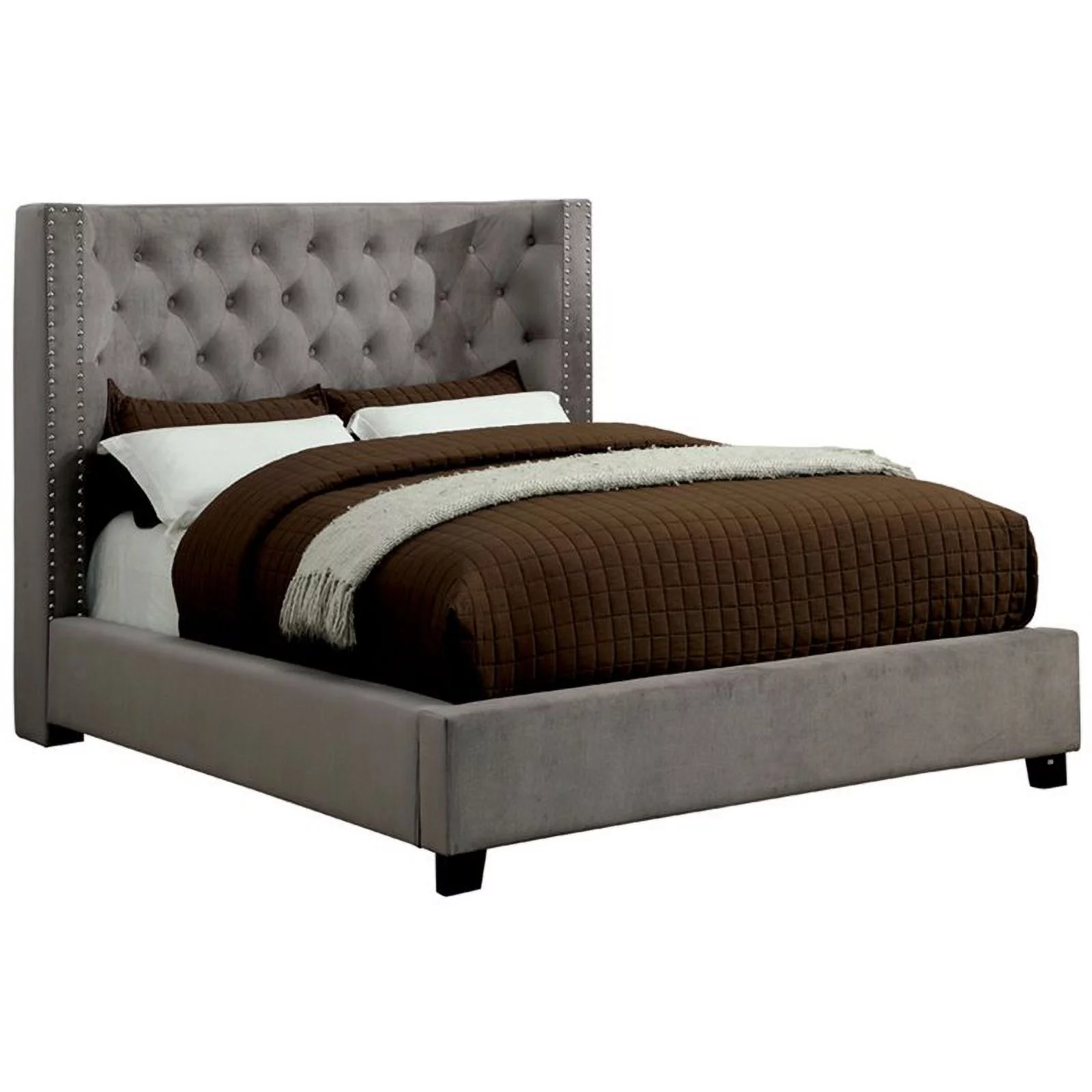 Furniture of America Avery Fabric Wingback California King Bed in Gray