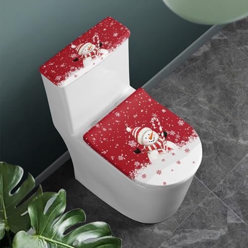 Christmas Bow Bell Toilet Tank Lid Cover and Toilet Seat Lid Cover 2 Pcs Set Toilets Covers with Elastic Cloth Fits Most Toilets Tanks & Lids
