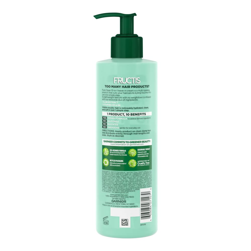 Garnier, Fructis Pure Clean 10-in-1 Care and Styling Leave In Cream, 12 Fl Oz