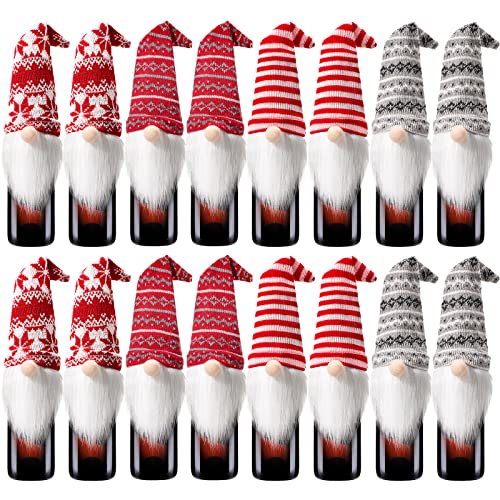 Honeydak Christmas Decorative Gnomes Wine Bottle Toppers Handmade Gnomes Bottle Covers Santa Scandinavian Plush Decorations for Xmas Christmas Party Favors(8 Pieces)