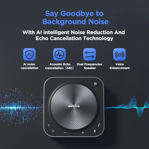BM35 Wireless Bluetooth Microphone Conference Speakerphone, 360° Omnidirectional Sound Pickup 20ft Radius 8-Array Microphones, AI Noise Reduction NFC Wireless Quick Connection, 15H Talk Time