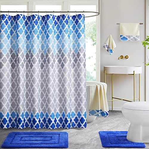 WPM Bathroom Rugs, Shower Curtain and Towel Combo Set. Chocolate Brown Color Leaf Print Bath Set (Reeds Chocolate)