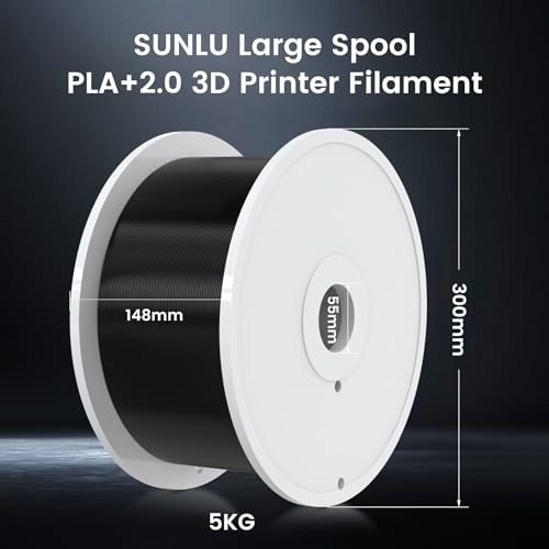 SUNLU PLA+2.0 3D Printer Filament Bundle, 4KG Upgrade PLA+ Filament 1.75mm, Tougher and Stronger, Dimensional Accuracy +/-0.02mm, 1KG per Spool, 4 Packs, Black