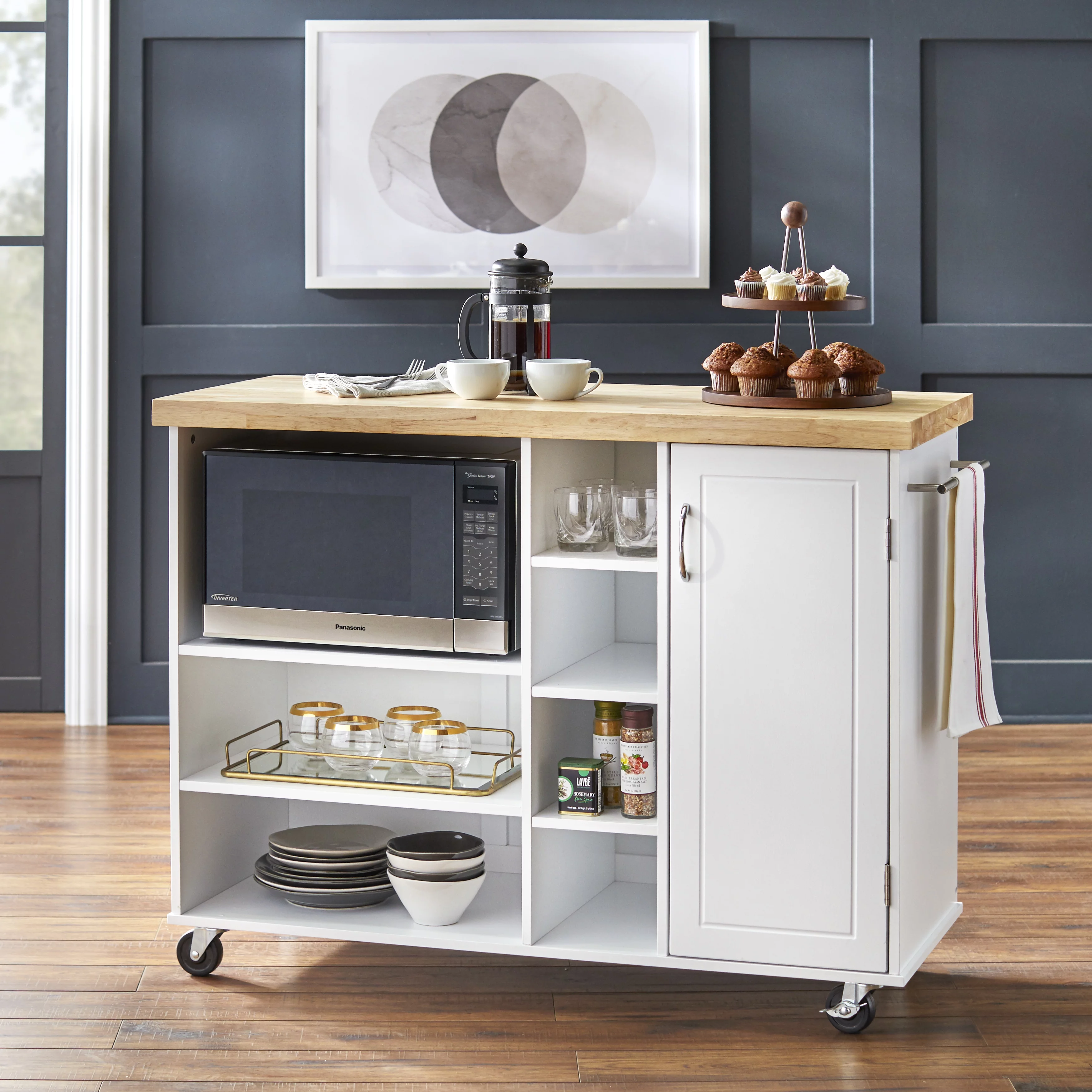 TMS Microwave Kitchen Cart, White